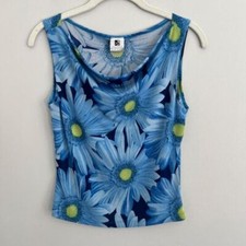 VINTAGE BLUE ING FLORAL COW NECK TOP