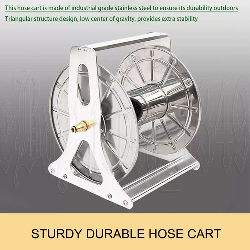 Large Stainless Steel Garden Hose Reel Cart Portable Pipe Holder Heavy Duty Rack - Picture 8 of 12