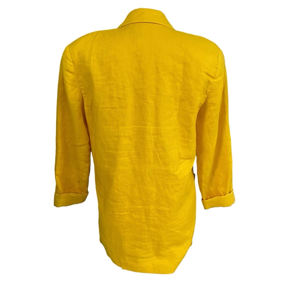 Blazer Esquinero Informal Mujer 6 Amarillo Lino Chaqueta Trabajo Básico Oficina Cápsula Foto 3 de 4