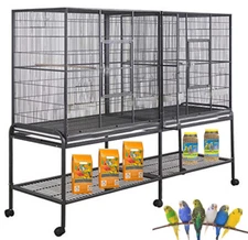 X-LARGE Double Birdhouse Treehouse Bird Cage and Flight Breeder Cage W/Divider 