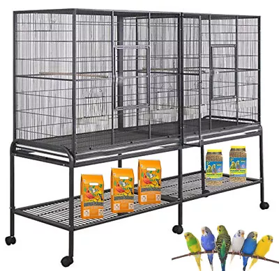 MCAGE X-LARGE Double Birdhouse Treehouse Bird Cage and Flight Breeder Cage W/Divider