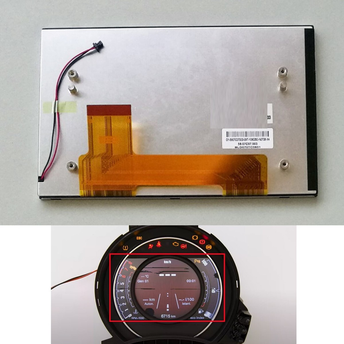 LCD Display For Fiat 500, Abarth 500, 595 695 instrument LCD