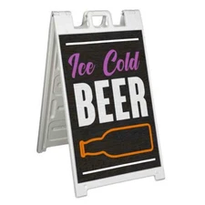 ICE COLD BEER Signicade 24x36 Aframe Sidewalk Sign Banner Decal DRINKS