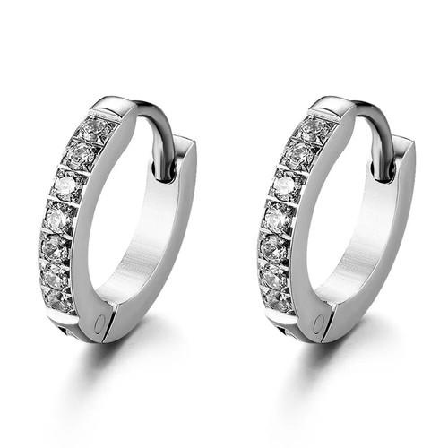 1PAIR Men Women Surgical Stainless Steel Silver Thick Round Huggie Hoop Earrings - Picture 54 of 60