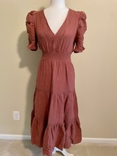 BB Dakota Women's Maxi Dress Size Small V-Neck Short Sleeves Light Clay