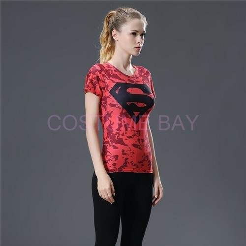 Women Superhero Supergirl Captain America Compression T-shirt Fitness Gym Top - Picture 31 of 48