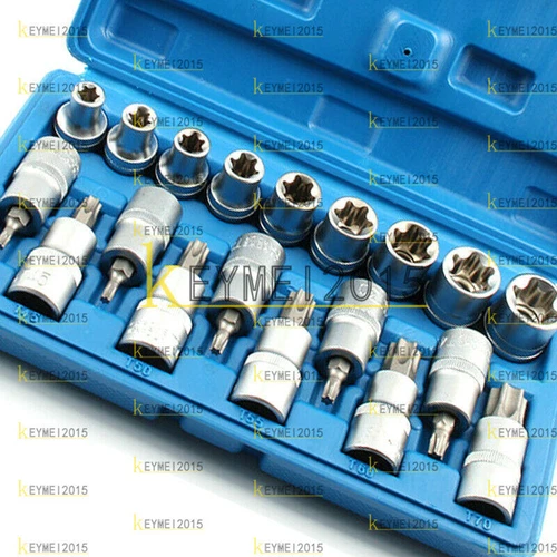 19PCS Torx Socket Bit Set 1/2" E Type Chrome Vanadium Bright Chrome Repair Tools