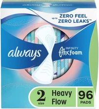 Infinity Flexfoam Feminine Pads for Women, Size 2, Heavy, without Wings, Unscent