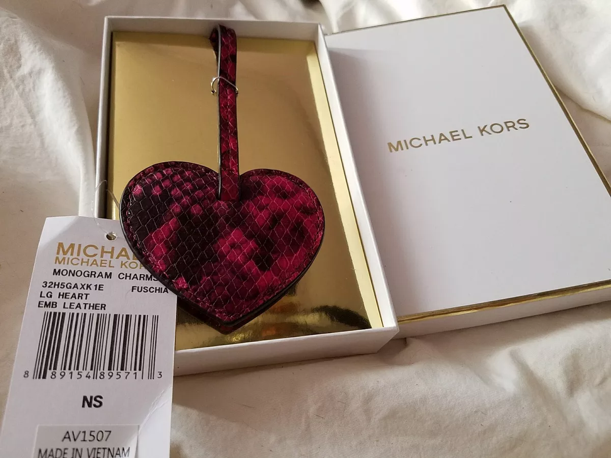 Michael Kors fuchsia leather heart snake look monogram charm