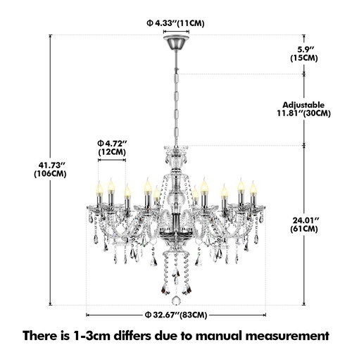 Modern Crystal Chandelier 10-Light Pendant Lighting Fixture Bedroom Ceiling Lamp - Picture 13 of 13