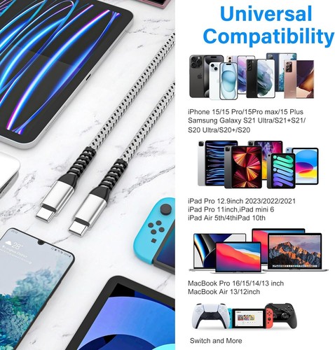 3 Pack 6ft USB C to USB C Cable 60W Type C Long Fast Charging Cable For iPhone15 - Picture 6 of 6
