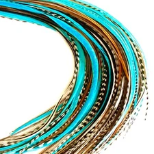 21 pcs. TURQUOISE and NATURAL 10-14" Feather Extension, Whiting Farms + DIY Kit