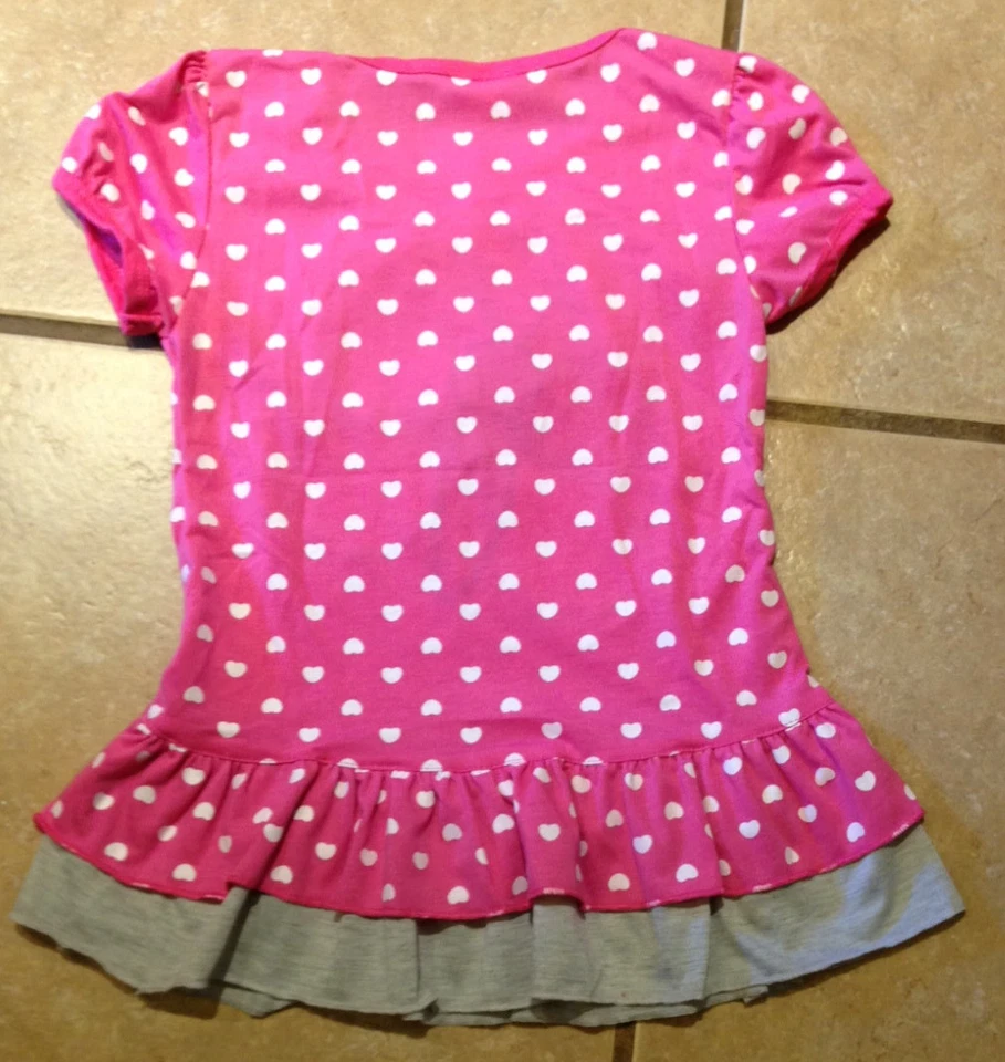 全新带标签 女孩 蝴蝶 波尔卡圆点 荷叶边束腰外衣 心形 灰色 带打底裤 生日 2T — 第 3/4 张图片