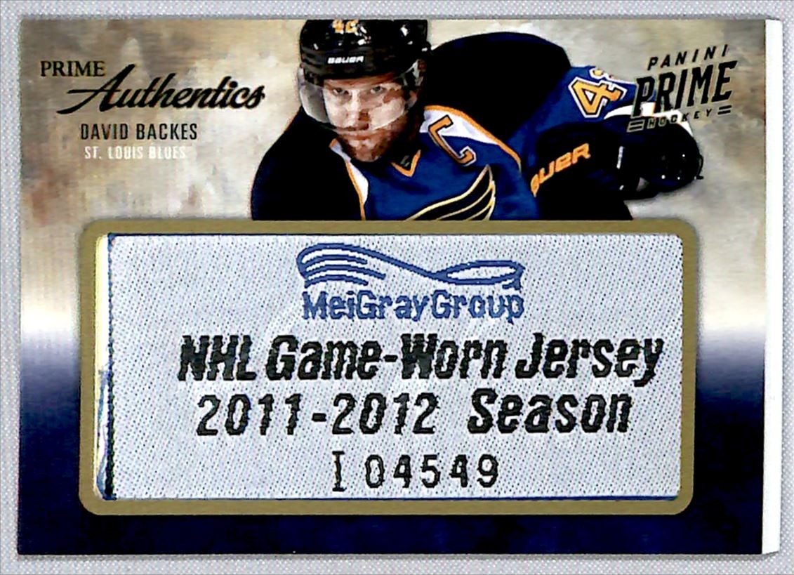 David Backes 2011-12 Panini Prime Authentics Tag 2/2 #82 *RG* St. Louis ...