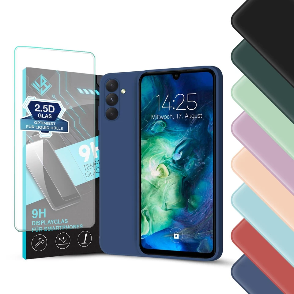LIQUID SILIKONHÜLLE FÜR SAMSUNG GALAXY A55 5G Handyhülle für Samsung Galaxy A55 5G Handy Hülle Bumper Schutzhülle Case 9H Glas