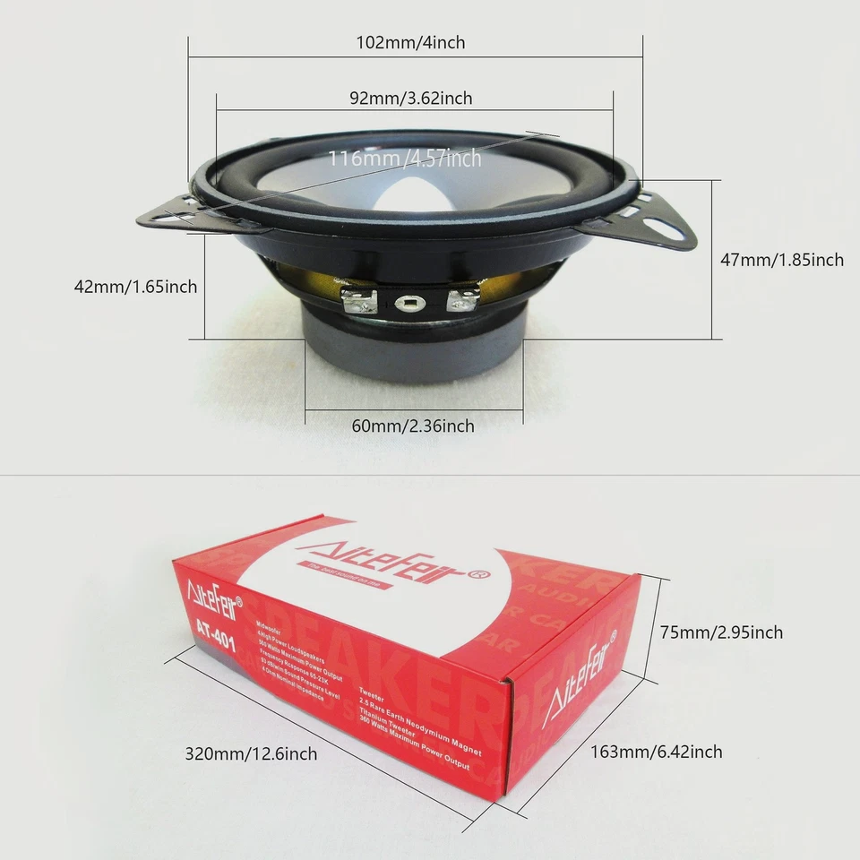 Woofer medio de 4" + tweeter de 1,5" - 500 W pico, 2 vías, kit de cine en casa Foto 3 de 4