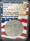 2025 Silver Eagle $1 NGC MS70 – New Year’s Edition Label, Top Pop Modern Coin