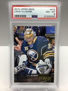 2015 UPPER DECK YOUNG GUNS LINUS ULLMARK #472 RC PSA 8