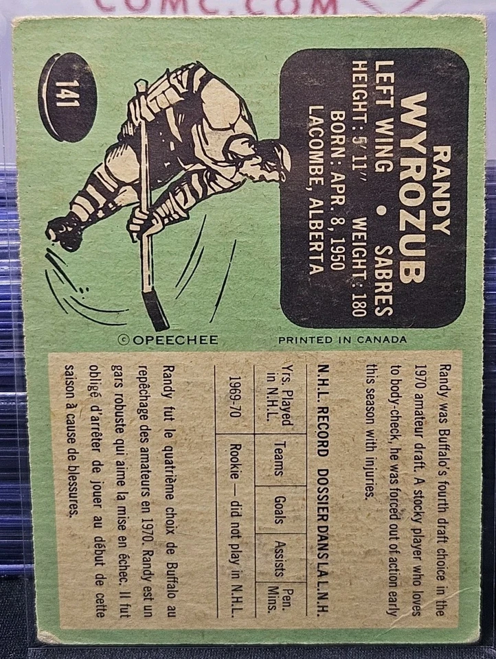 70-71 O-Pee-Chee Randy Wyrozub 🚨🚨🚨 Buffalo Sabres  - Image 2 of 2