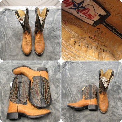 Tony Lama Mens Boots 7 D Black Brown Leather Western Cowboy Red Embroidery WOW!
