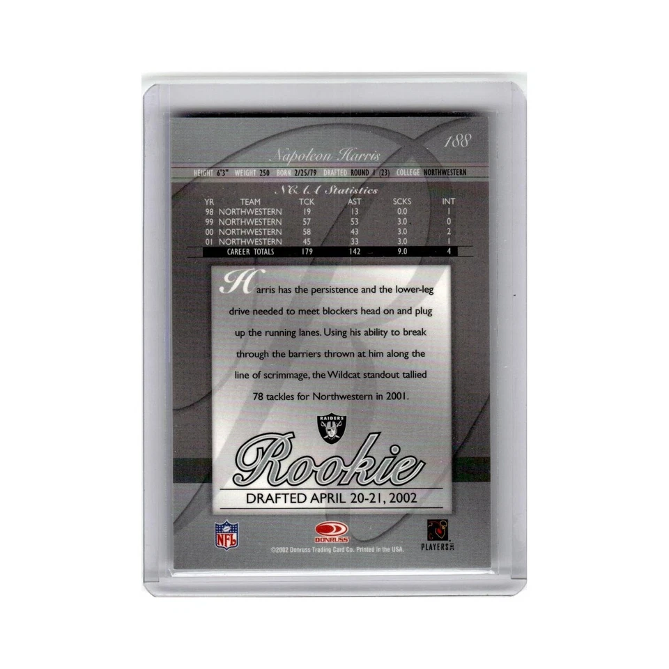 Napoleon Harris Rookie #/400 2002 Donruss Elite #188 Oakland Raiders NM - Image 2 of 3