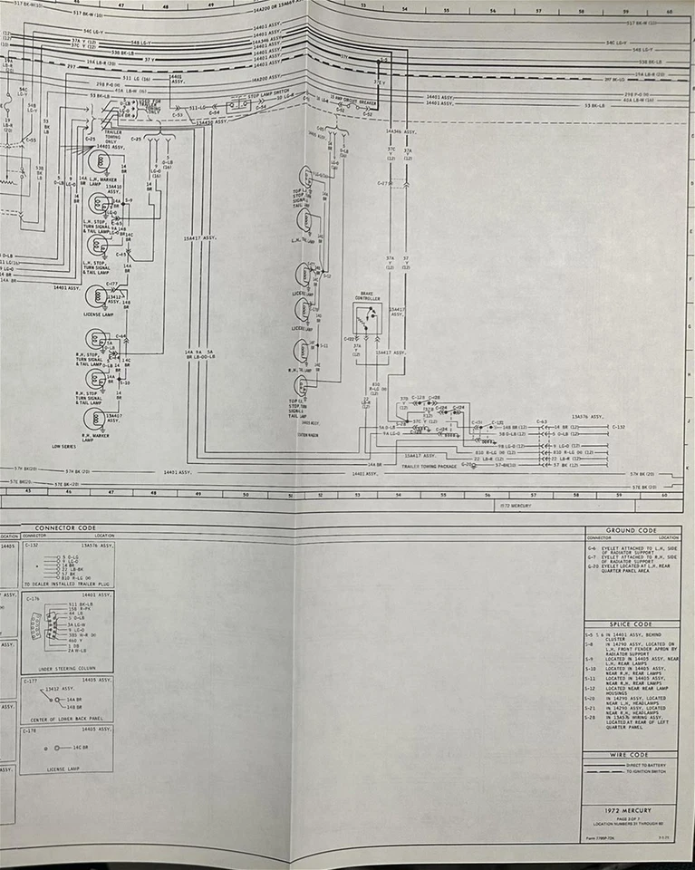 1972 Mercury Foldout Electrical Wiring Diagram Monterey Marquis Colony Park  - Image 4 of 4