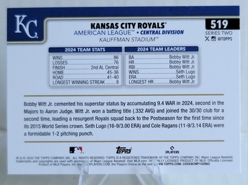 Tarjeta del equipo de los Reales de Kansas City 2025 Topps Serie 2 Sandglitter Foil Card #519 MLB - Imagen 2 de 6