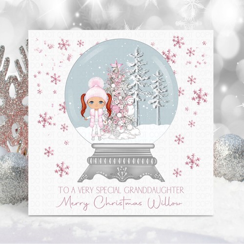 TARJETA DE NAVIDAD PERSONALIZADA GLOBO DE NIEVE NIÑA PARA NIÑA NIETA - Imagen 19 de 24