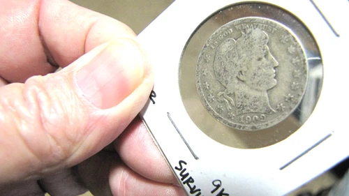 1909- D Barber Quarter Dollar 90% Silver US 25c Coin - looks good