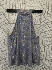Sequin Silver Blue Purple Halter Neck Sleeveless Tank Top Party/Cocktail