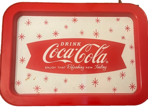 Coca Cola Vintage Tray - Red and White Metal lap tray