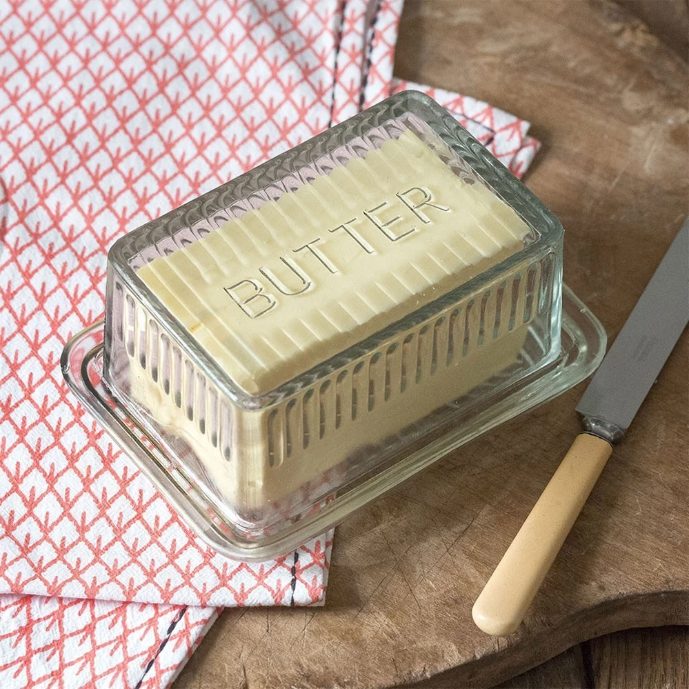Glass Covered Butter Dish Rustic Country Farmhouse Decor