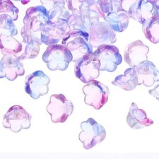 Glass Trumpet Flower Beads, 50 Pcs Gradient Flower Bead Charm, Blue Purple