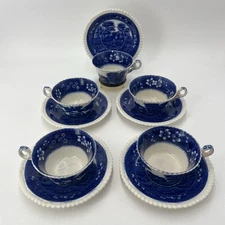 AW003 Vintage Old Mark Copeland SPODE'S TOWER (Blue) Cup & Saucer - 5 Sets