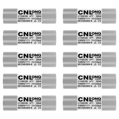 gPV Solar PV Fuse Link 30A 1000V DC 10x38mm 33kA Breaking Capacity 10 PCS