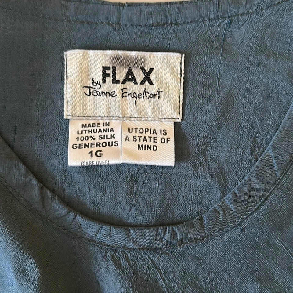 Camisa blusa top de seda texturizada azul gris azulado lino para mujer talla 1X Foto 4 de 4