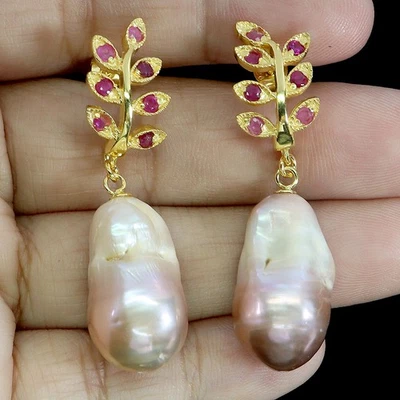 925 Sterling Silber Ohrringe Rund Rubin 2.5mm Pearl Natürlich Edelstein - Bild 1 von 4