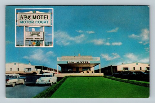 Postal antigua vintage de autos clásicos Columbus OH-Ohio ABC Motel Motor Court