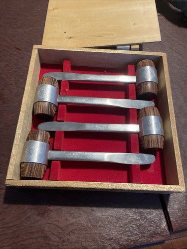 Vintage Stainless Lobster Crab Mallet Hammer Set of 4 With Case Made In Japan