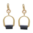 HERMES Heritage Equestre Etrier Earrings Swift Leather/Metal Gold/Black