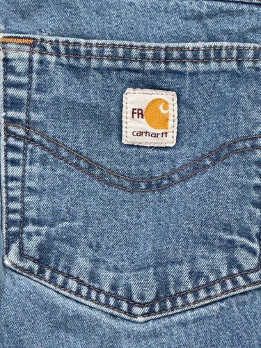 Carhartt FR Denim Blue Work Jeans Relaxed Fit Men 35x32 Workwear FRB100DNM - Picture 5 of 5