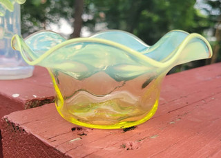 opalescent vaseline victorian glass basket bowl