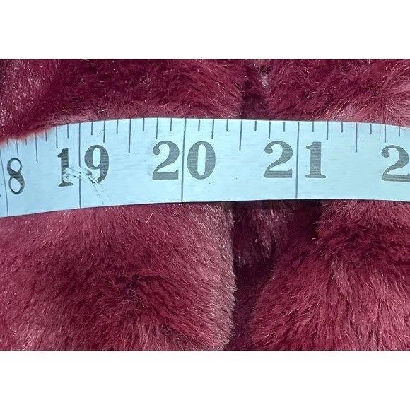 JouJou Faux Fur Burgundy Long Coat Double Breasted Warm Cozy Women's size large - Image 4 of 4
