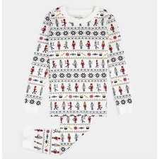 Petit Lem Holiday Nutcracker Fair Isle Print PJ Set Size 5 NWT White Blue
