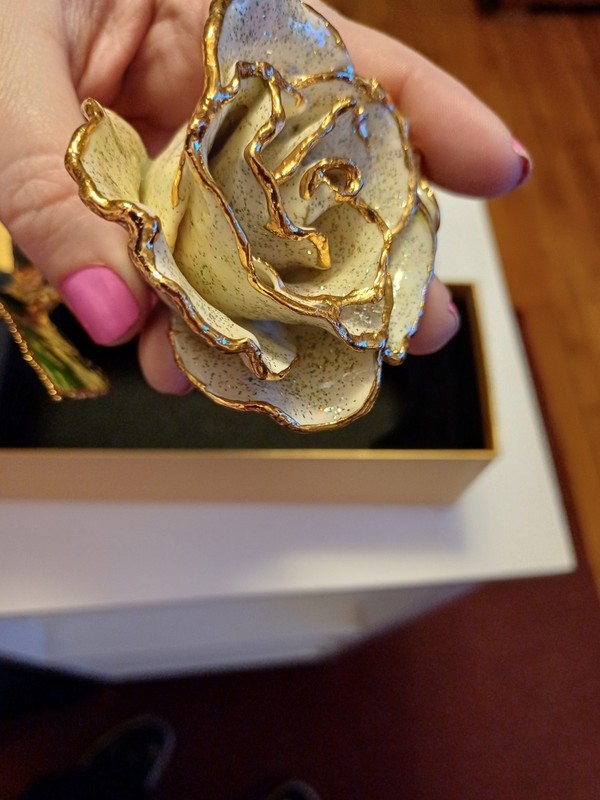 24K Gold Dipped White Rose Long Stem Forever Preserved Rose Flower Lacquered
