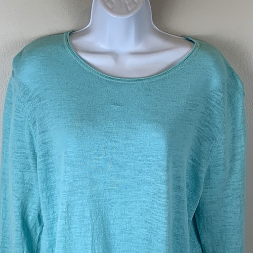 J Jill Linen Cotton Blend Tunic Top Womens Size Large Aqua 3/4 Sleeve Lagenlook - Picture 3 of 9