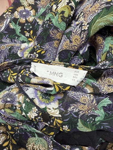 Mango Dress Purple Green Floral Chiffon Button Through Short Sleeve Midi UK S 10 - Picture 15 of 15