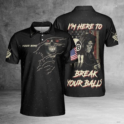 Personalized Pool 8 Billard Polo Shirt Ball I'm Here to Break Your Balls Polo