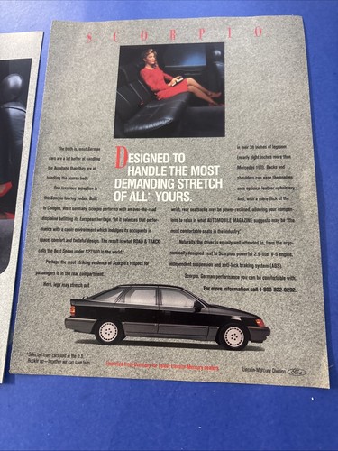 1988 Original Print Ad And Brochure Scorpio At Your Ford Lincoln Mercury Dealer - Picture 2 of 11
