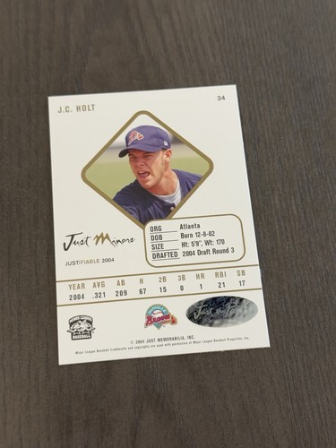 2004 Just Minors Justifiable Autographs #34 J.C. JC HOLT Signed Auto ROOKIE RC - Picture 2 of 2